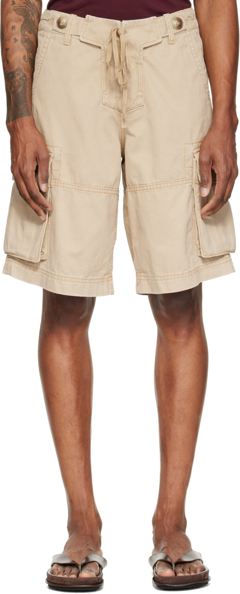 Raimundo Langlois Beige Double Fly Cargo Shorts
