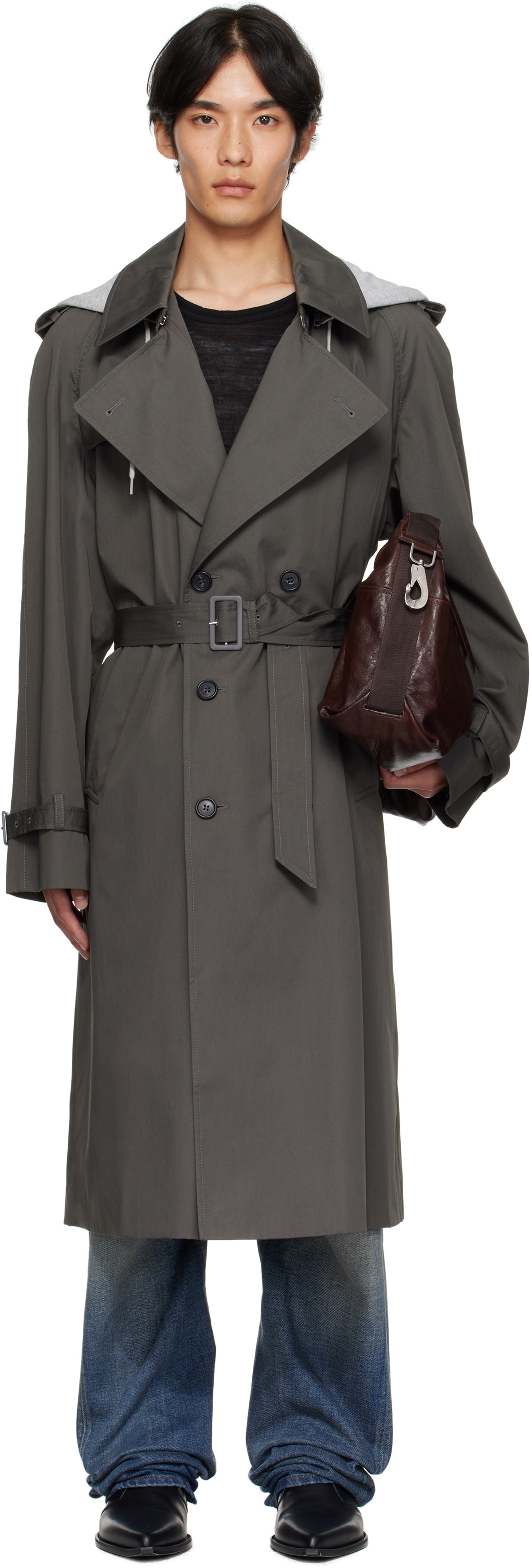 MM6 Maison Margiela Gray Double-Breasted Trench Coat MM6 Maison