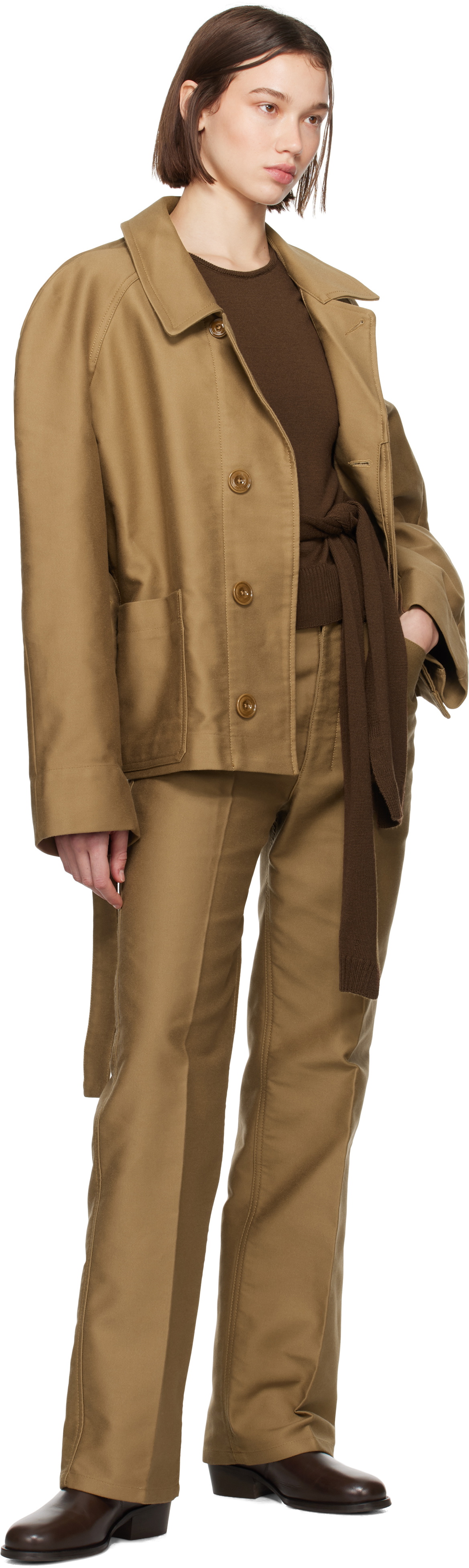 LEMAIRE Tan Belted Two Pocket Jacket Lemaire LEMAIRE Tan Belted Two Pocket Jacket Lemaire