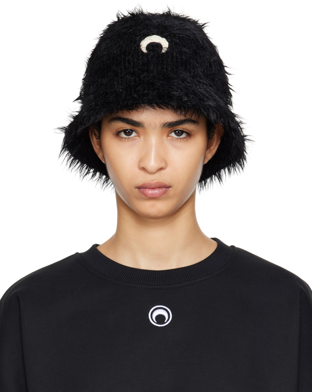 Marine Serre Black Wild Puffy Knit Bucket Hat