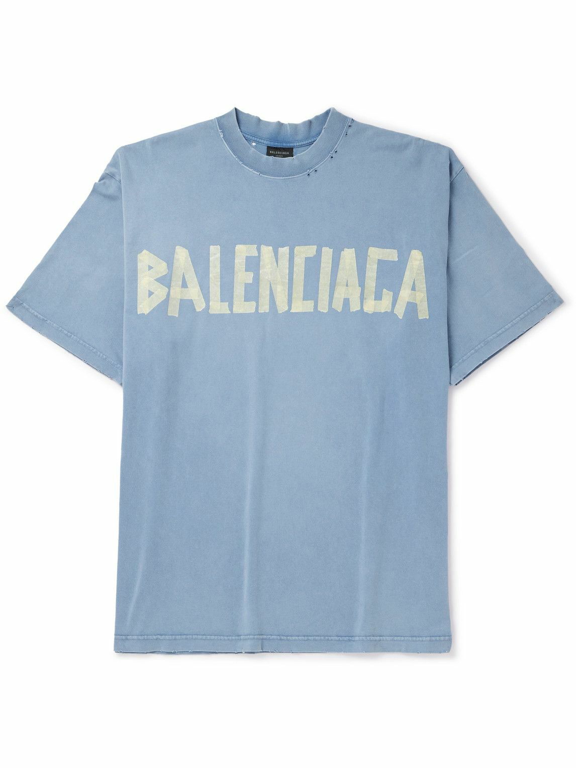 Balenciaga - Oversized Distressed Logo-Print Cotton-Jersey T-Shirt ...