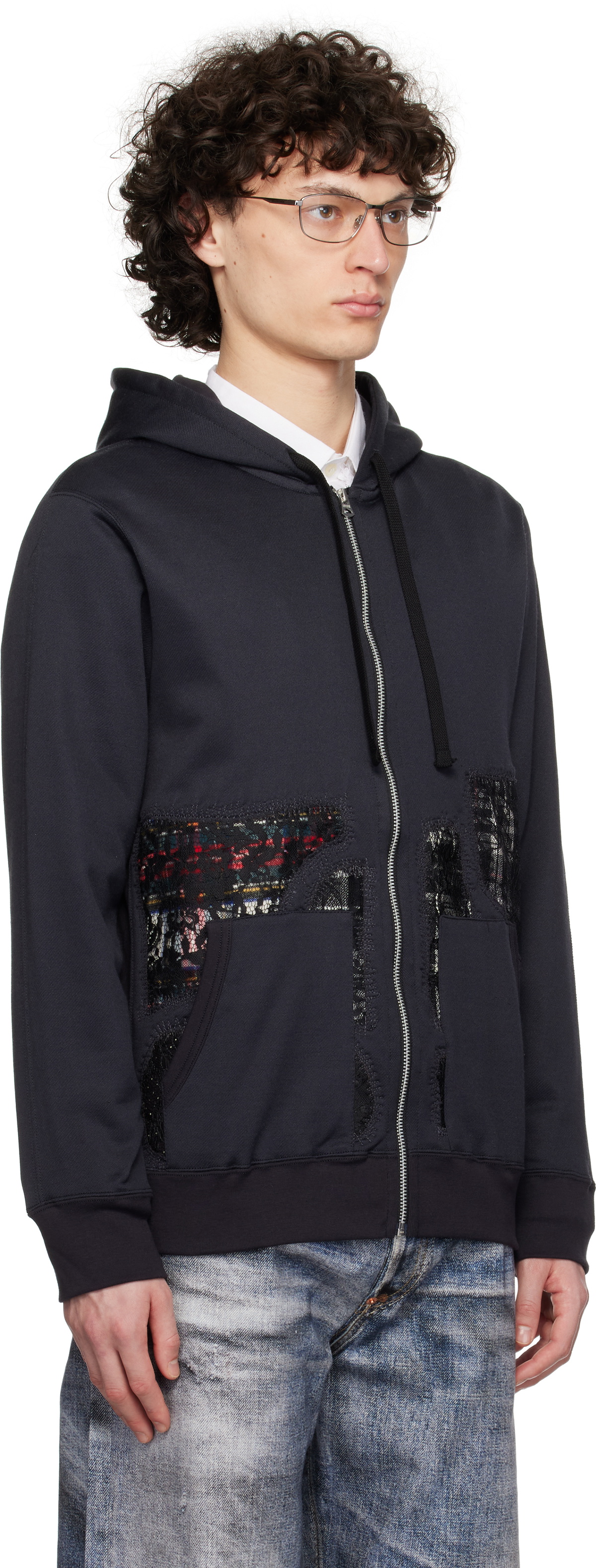 Junya Watanabe Black Patchwork Zip-Up Hoodie