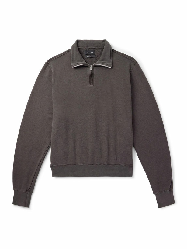 Photo: Les Tien - Yacht Garment-Dyed Cotton-Jersey Half-Zip Sweatshirt - Gray