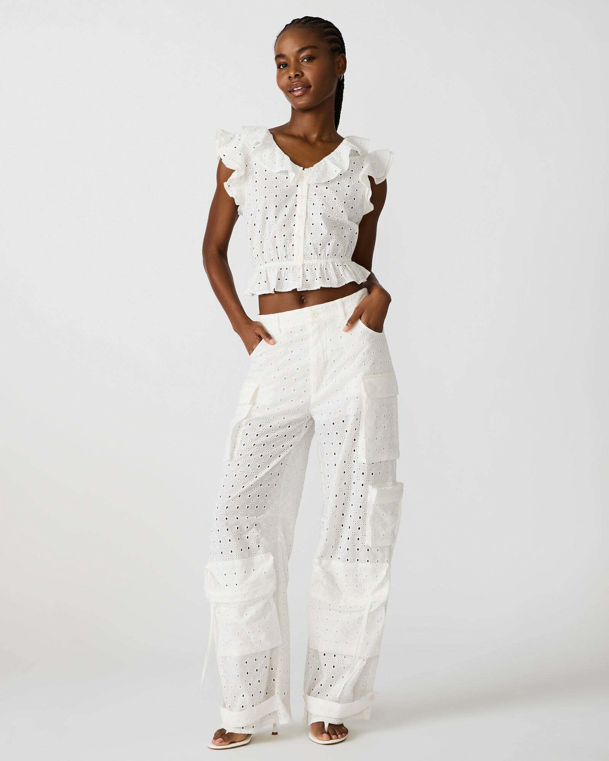 Steve Madden Duo Pant Eyelet Pants in White