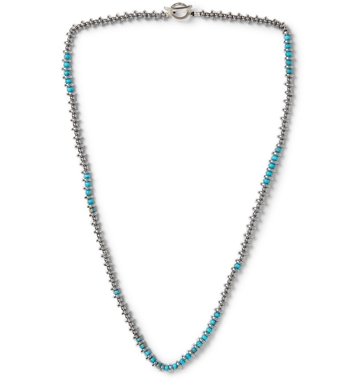 Photo: Mikia - Hematite, Turquoise and Silver-Tone Beaded Necklace - Blue