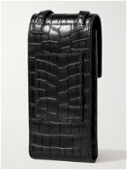 SAINT LAURENT - Croc-Effect Leather Phone Pouch with Lanyard