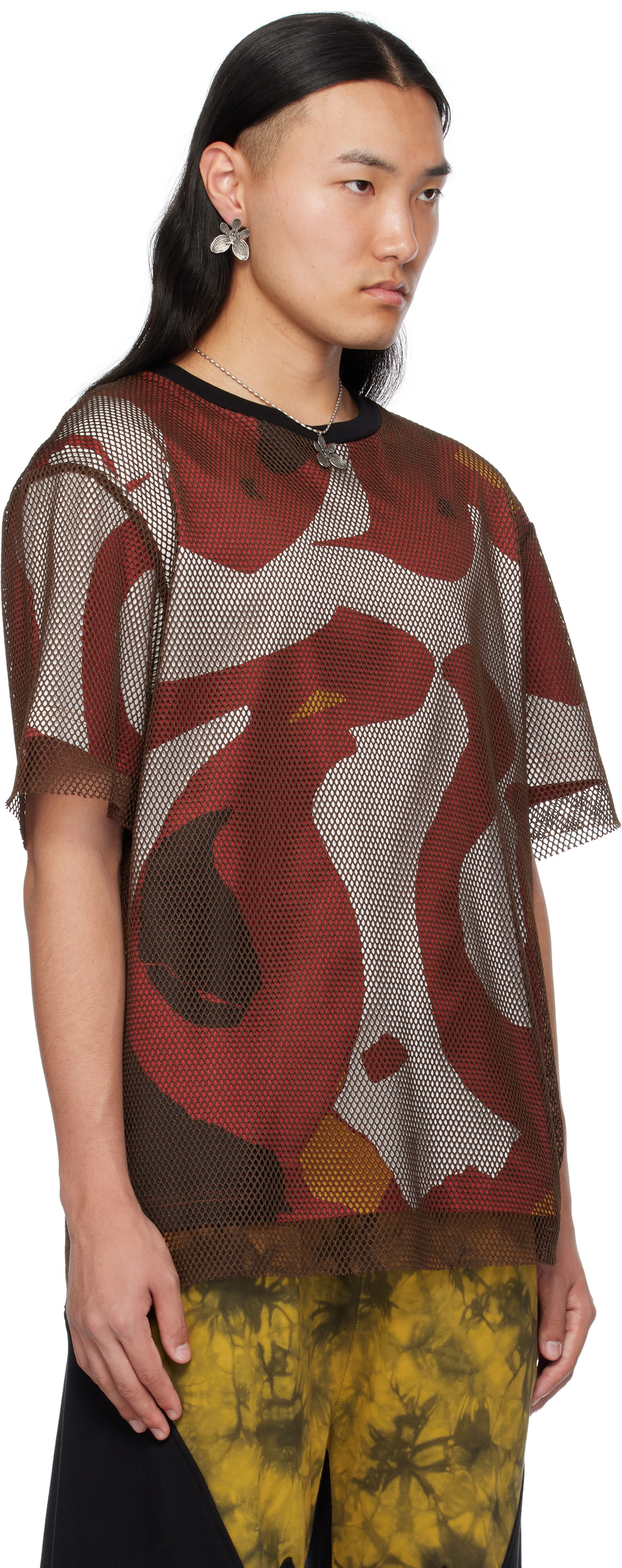 KUSIKOHC Brown Printed Mesh T-shirt