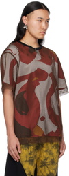 KUSIKOHC Brown Printed Mesh T-shirt