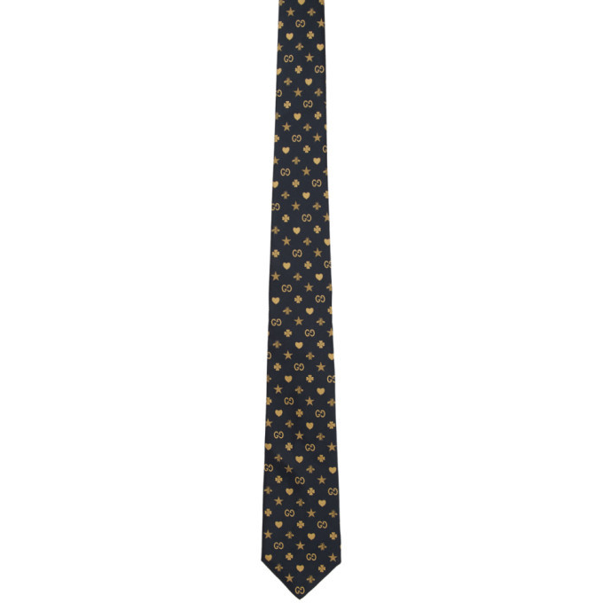 Photo: Gucci Navy and Beige Silk Symbols Tie