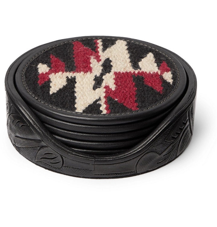 Photo: RRL - Set of Six Logo-Embossed Leather and Jacquard Coasters - Black