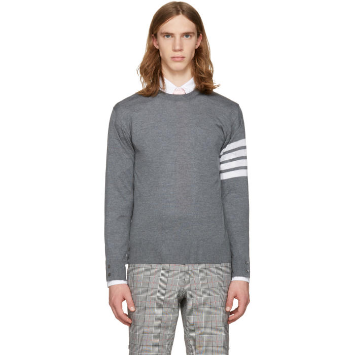 Photo: Thom Browne Grey Classic Four Bar Pullover