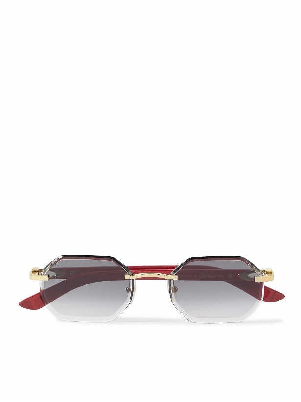 Photo: Cartier Eyewear - Octagon-Frame Gold-Tone and Wood Sunglasses
