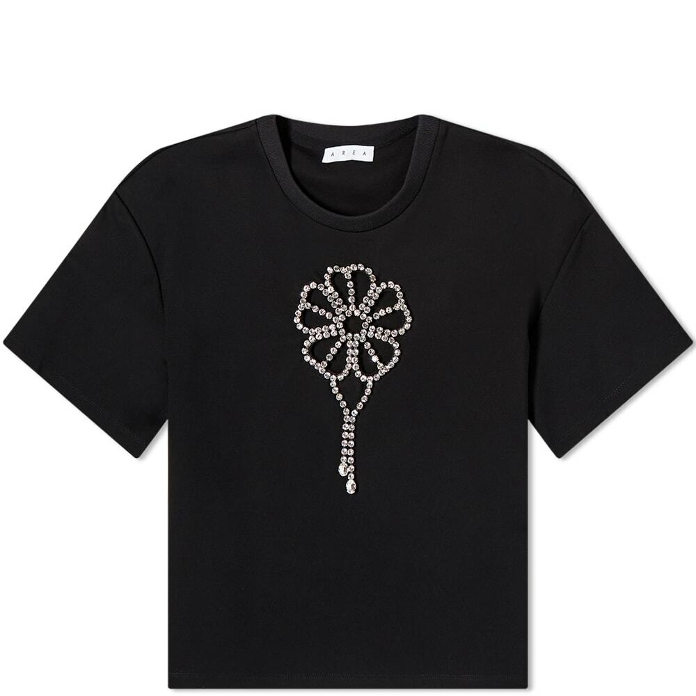 Photo: AREA NYC Women's Crystal Flower Relaxed T-Shirt in Black