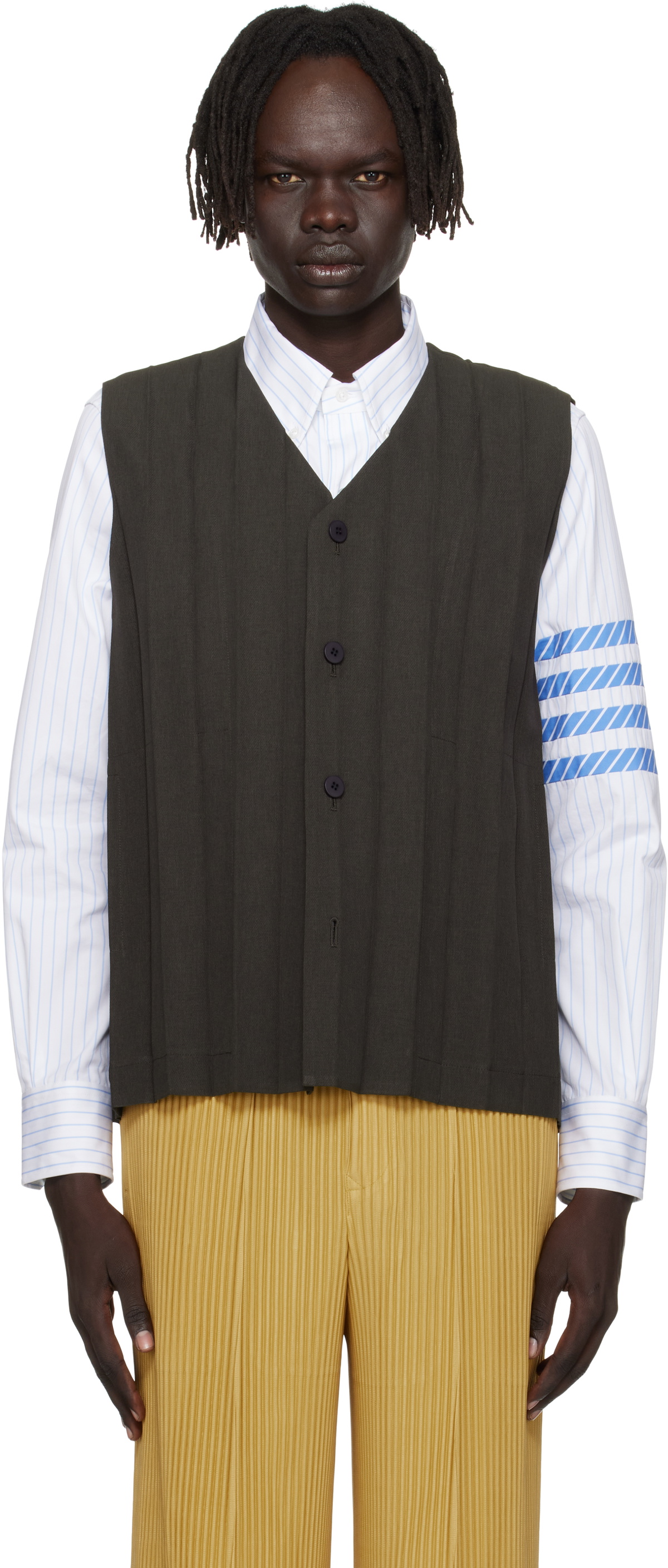 オムプリッセ 22ss LENO STRIPE HOMME PLISSÉ ISSEY MIYAKE Gray Leno Stripe Shirt Homme