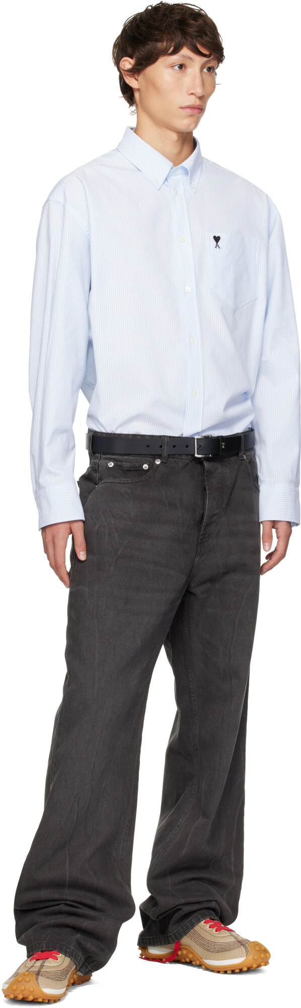 AMI Paris Black Cowhide Leather Paris Paris Belt