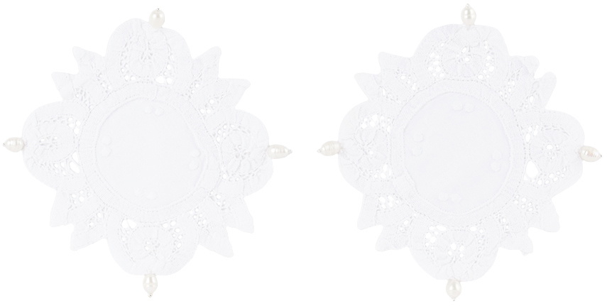 Gohar World White Lace & Pearl Coaster Set