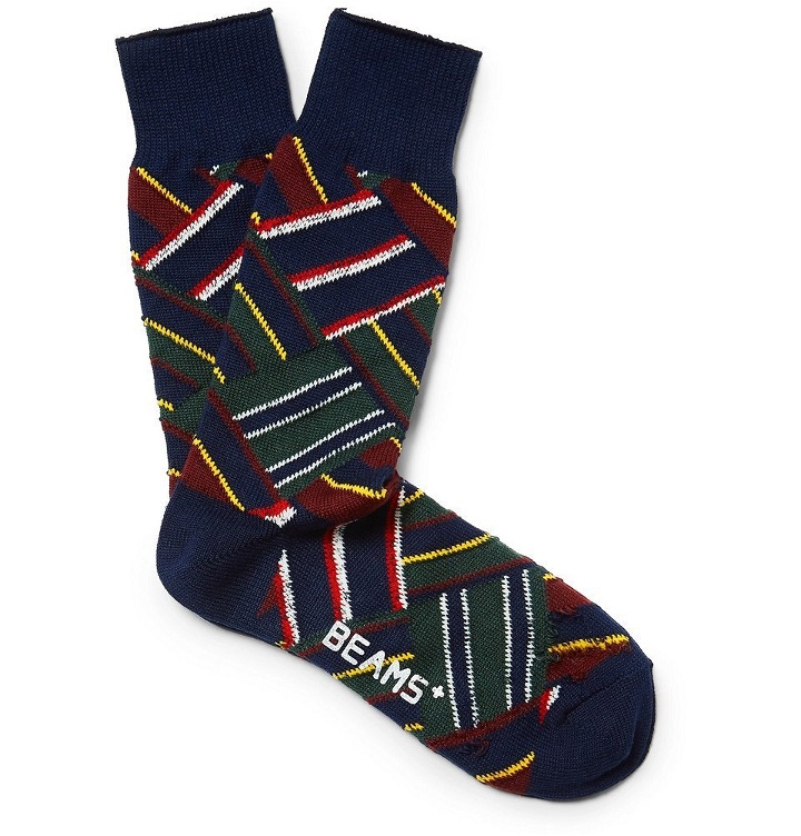 Photo: Beams Plus - Patchwork Striped Knitted Socks - Blue