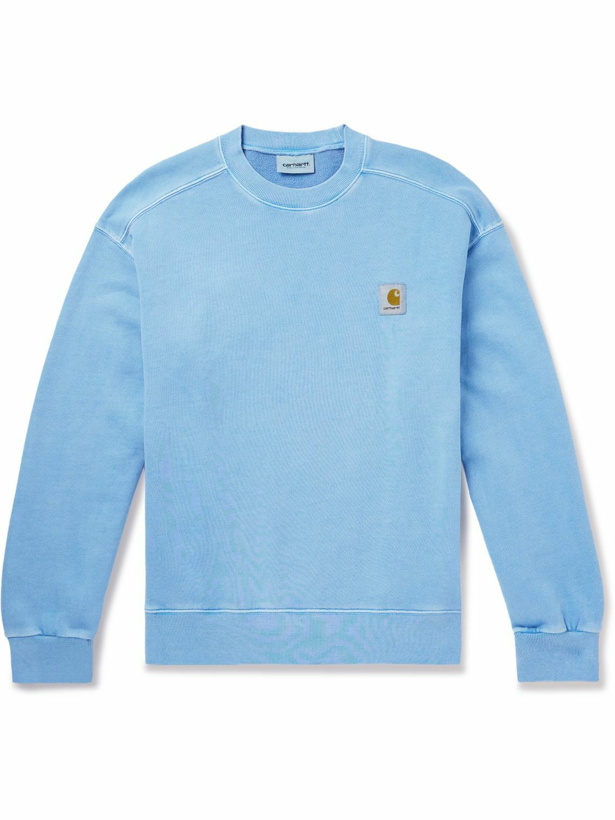 Photo: Carhartt WIP - Nelson Logo-Appliquéd Garment-Dyed Cotton-Jersey Sweatshirt - Blue