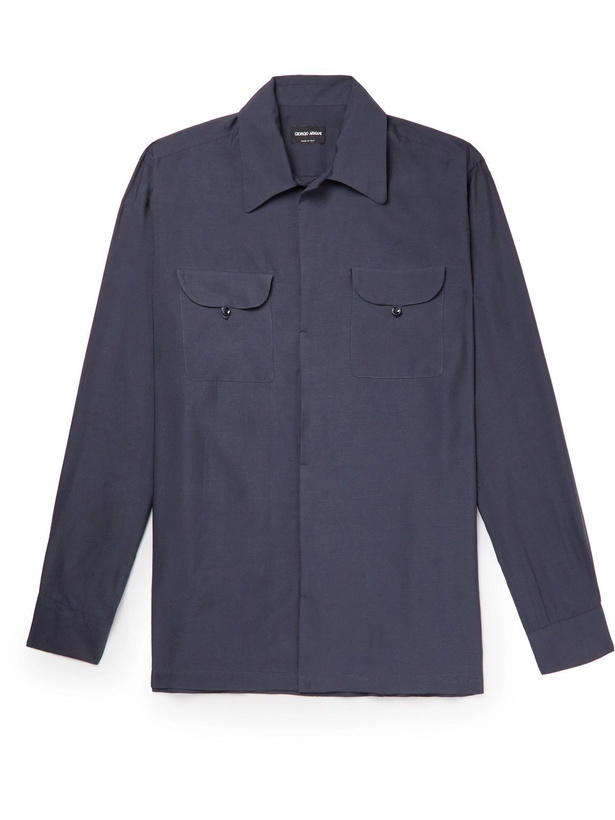 Photo: Giorgio Armani - Lyocell and Silk-Blend Shirt - Blue