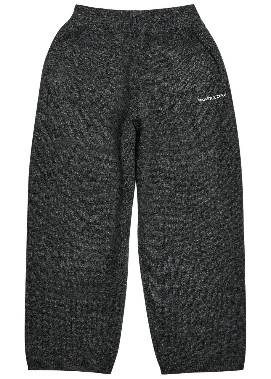 Mki Miyuki Zoku Logo-embroidered Brushed-knit Sweatpants Charcoal