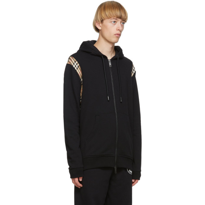 Burberry Black Check Trim Zip Up Hoodie Burberry