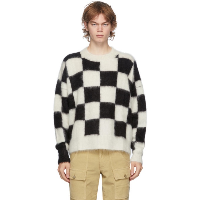 Photo: Palm Angels Black and White Check Mohair Sweater