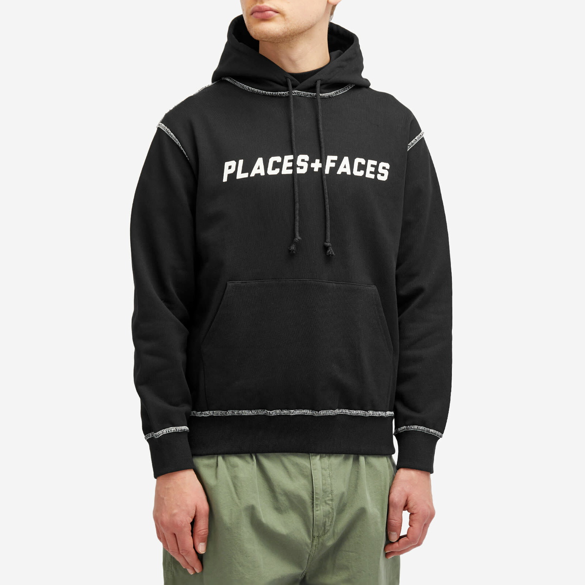 PLACES+FACES Men's Contrast Stitch Hoodie in Black