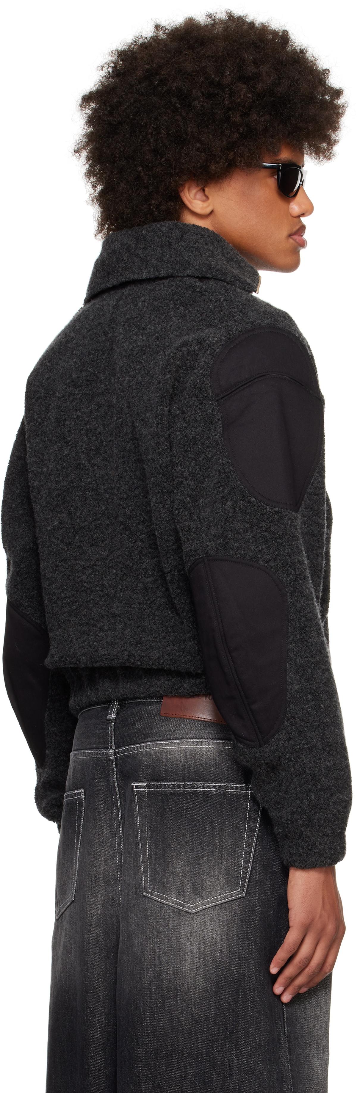 Karmuel Young Black Strong Arm Furry Padded Sweatshirt