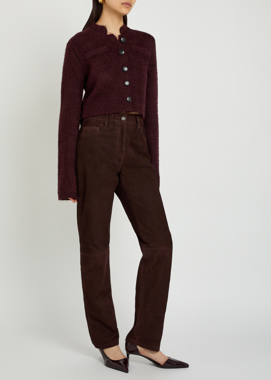 Khaite Callum Straight-leg Suede Trousers Dark Brown