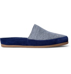 Mulo - Hamilton and Hare Suede-Trimmed Striped Cotton Slippers - Blue