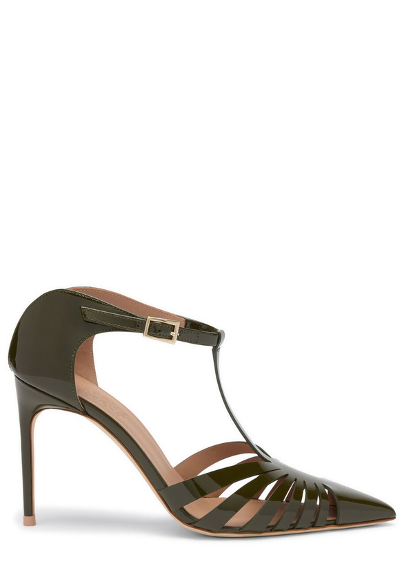Photo: Malone Souliers Jennifer 90 Patent Heeled Mules Khaki