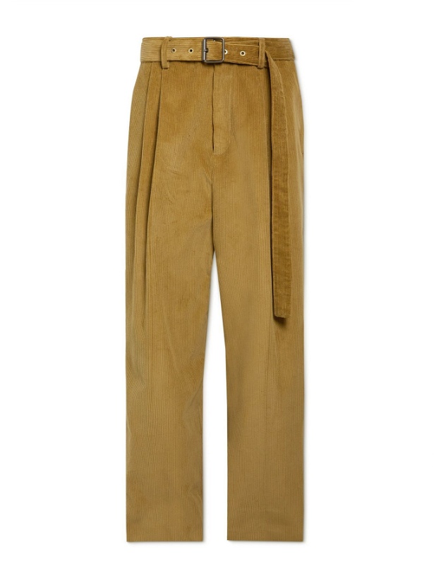 Photo: Loewe - Wide-Leg Belted Pleated Cotton-Corduroy Trousers - Brown