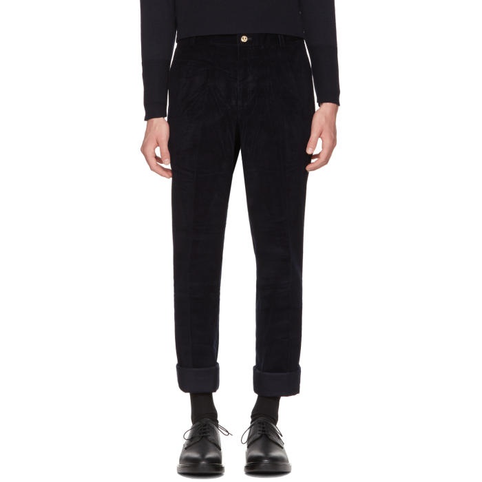 Photo: Thom Browne Navy Corduroy Unconstructed Chinos