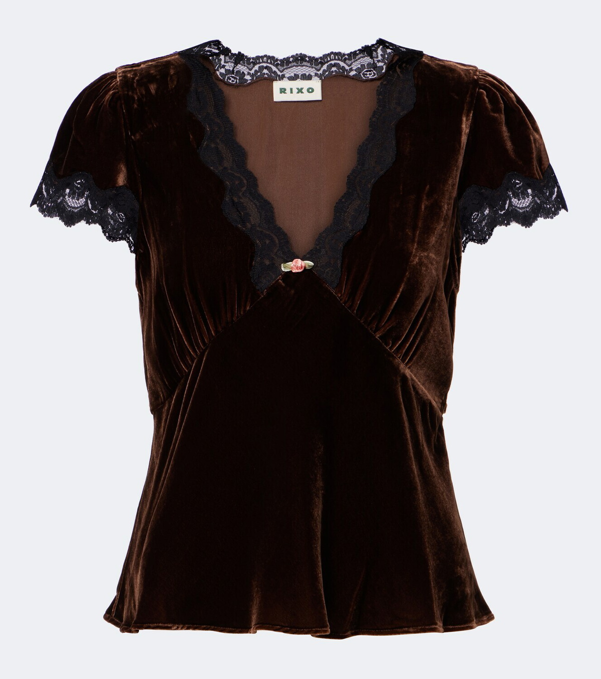 Rixo Karia lace-trimmed velvet top