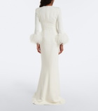 Elie Saab Feather-trimmed cady gown