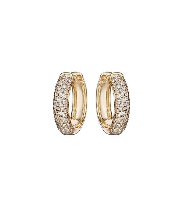 Photo: Stone and Strand Keepsake 14kt gold huggie earrings with diamonds