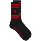 Alexander McQueen Men's Sport Stripe Skull Sock in Black/Red