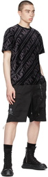 mastermind WORLD Black & Grey Velour Diagonal T-Shirt