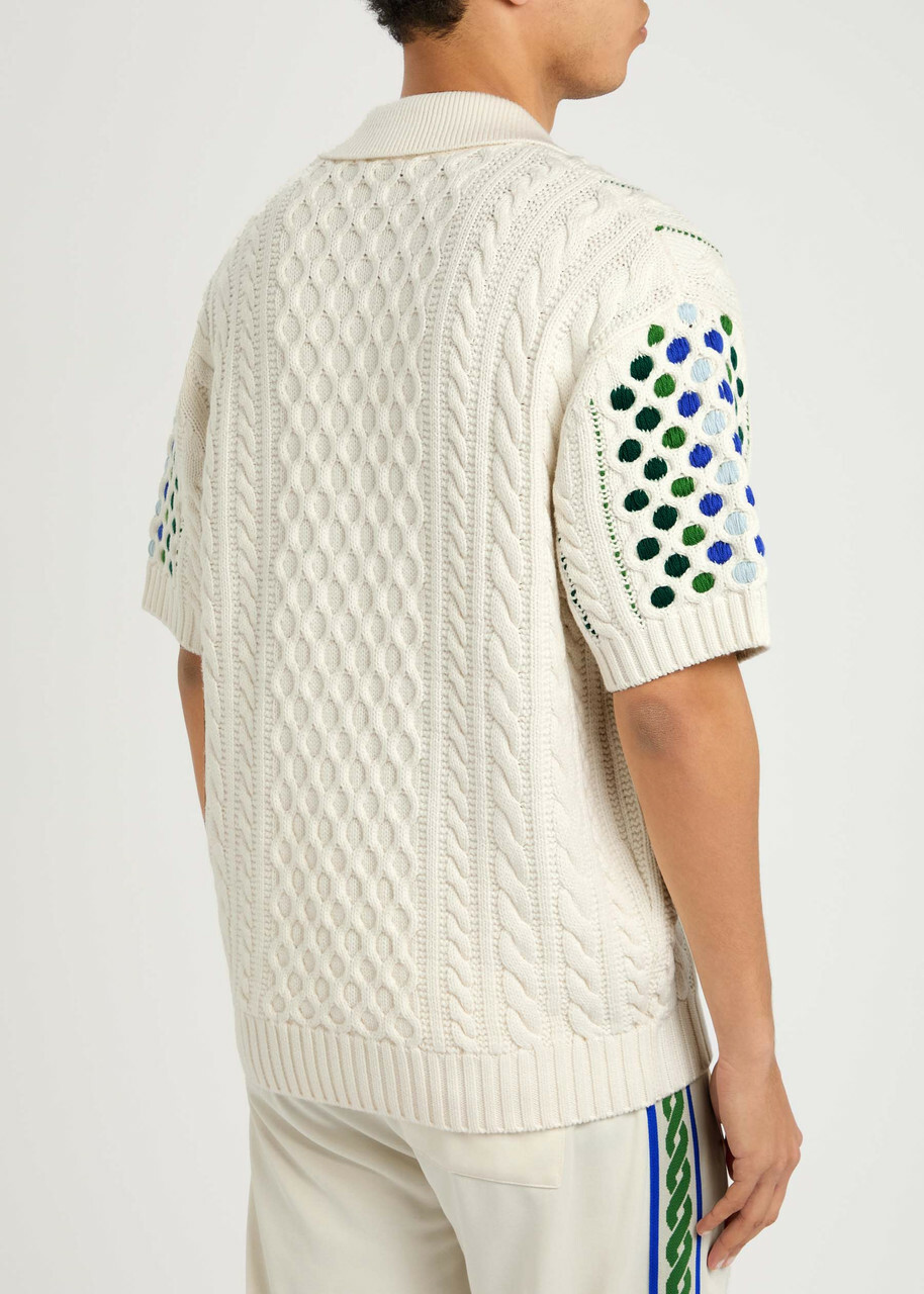 DRÔLE DE Monsieur Brode Patterned-intarsia Cotton-knit Polo Shirt Cream