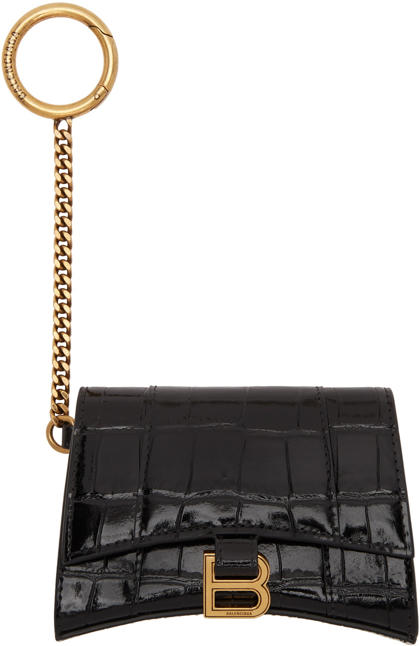 Balenciaga Black Croc Hourglass Card Holder Balenciaga