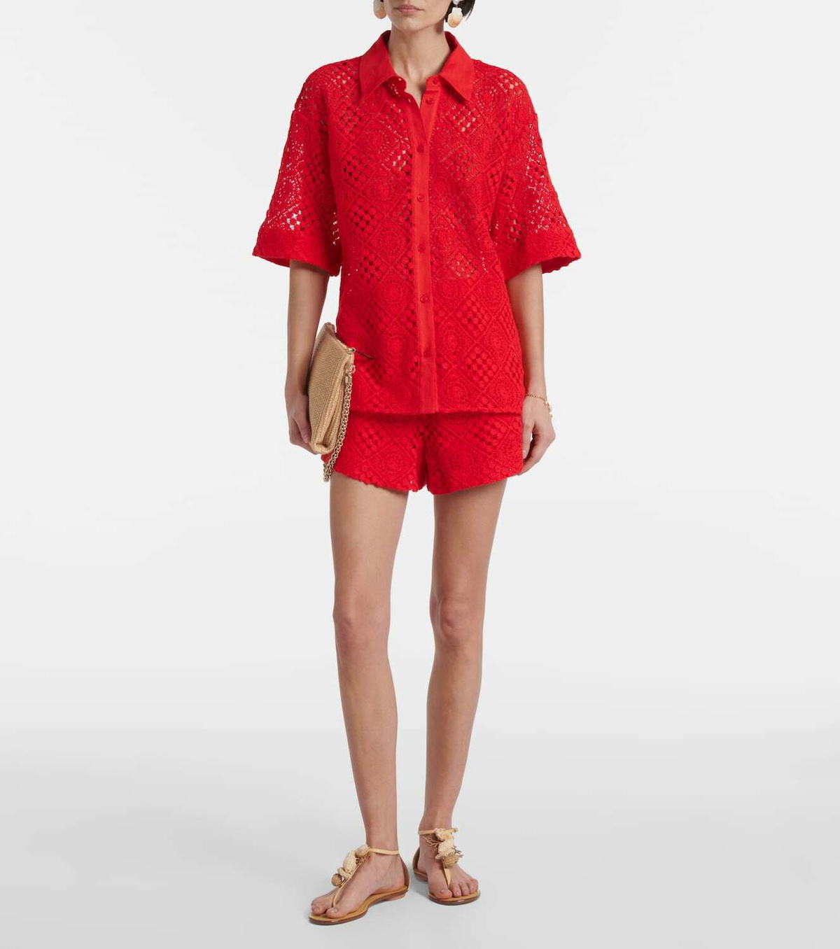 SIR Crochet high-rise cotton-blend shorts