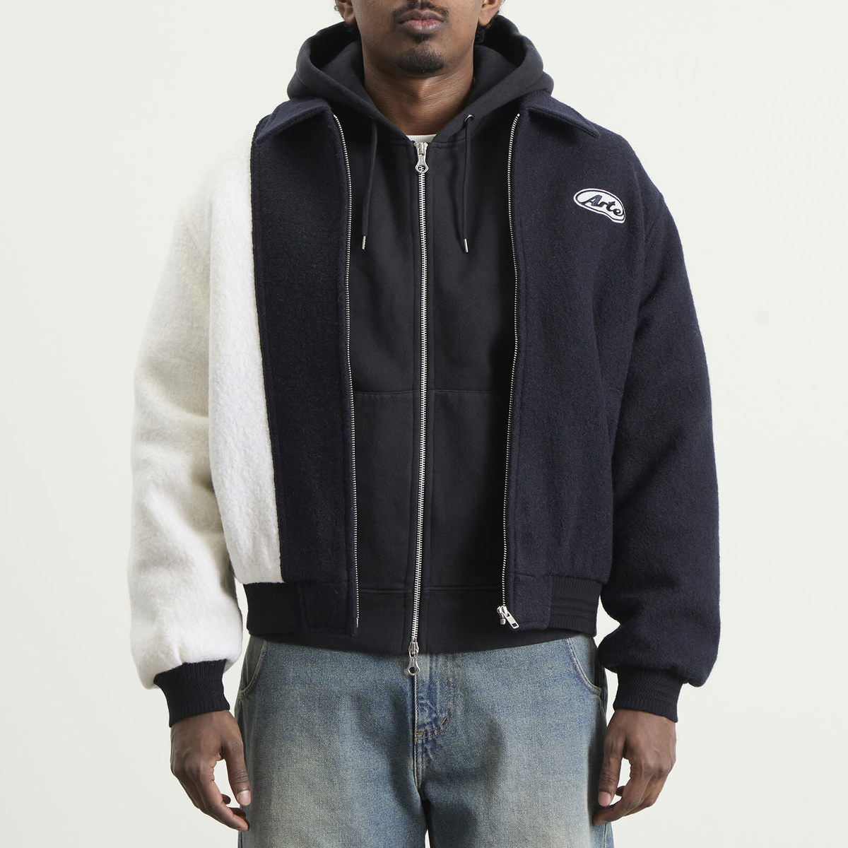 Arte Men's Wool Varsity Jacket in Blue/White