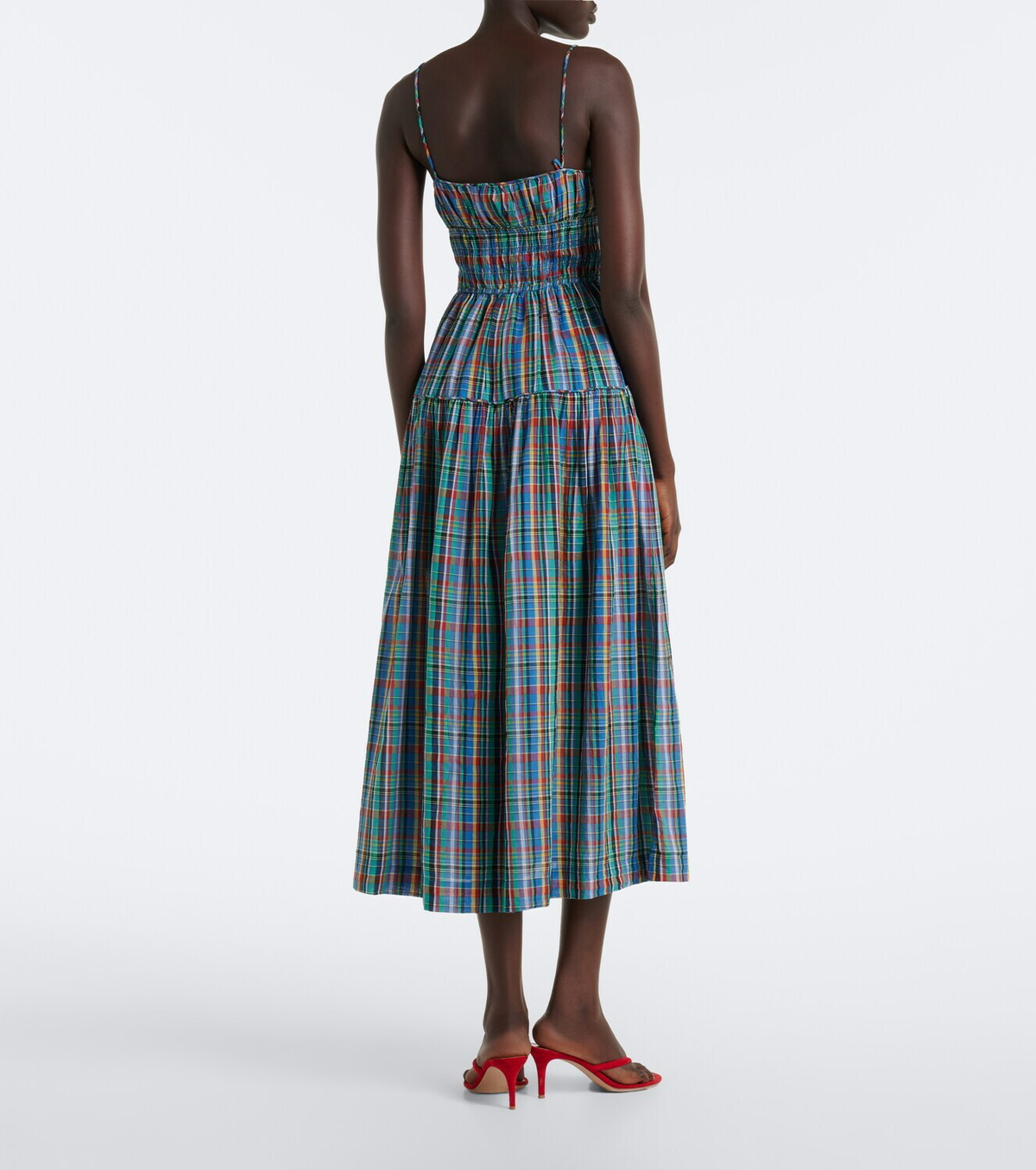 Dôen Brielle plaid cotton midi dress