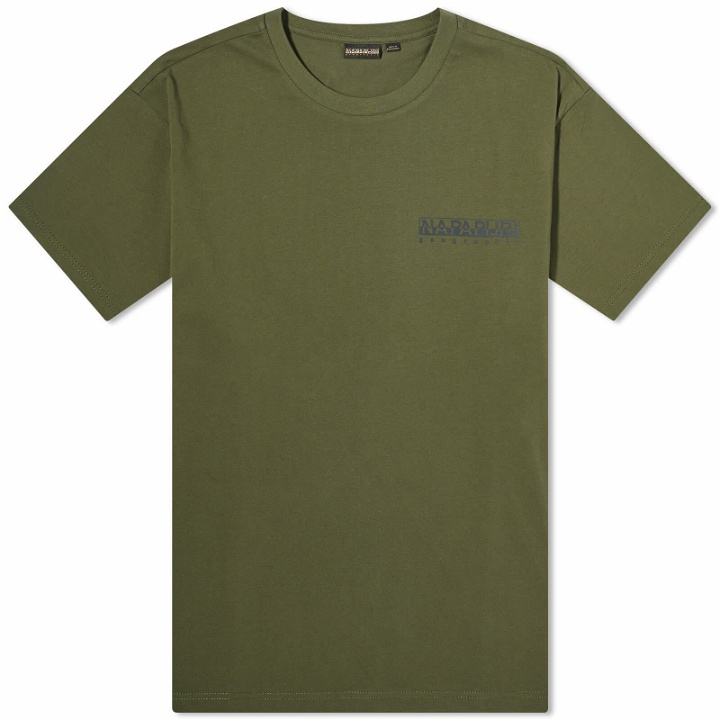 Photo: Napapijri Men's Hill Back Logo T-Shirt in Green Depths