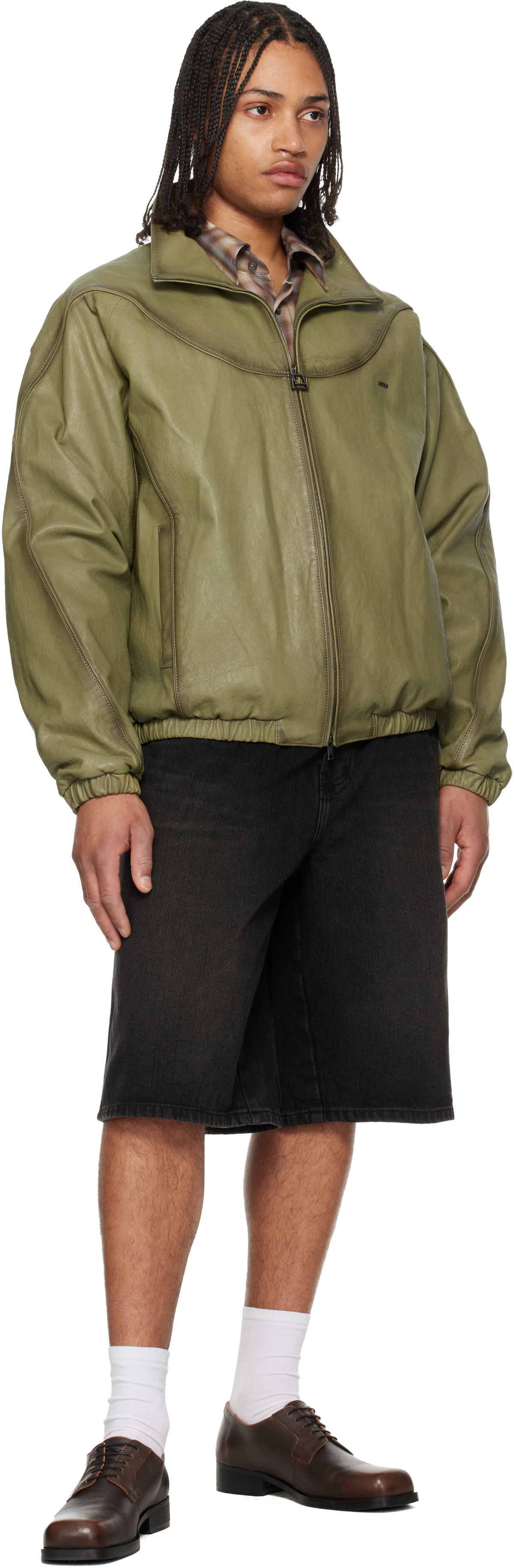 WOOYOUNGMI Khaki High Neck Leather Jacket