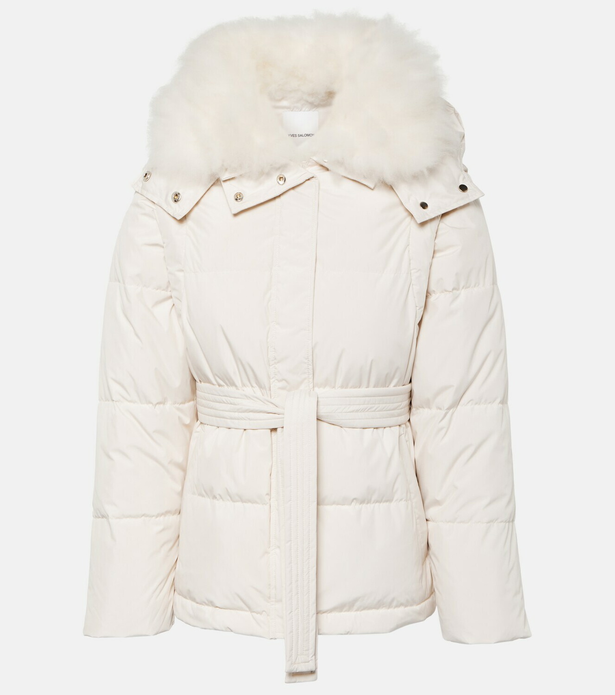【Yves Salomon】ベルト shearling-trimmedダウンジャケット Yves Salomon Belted shearling-trimmed down jacket Yves Salomon