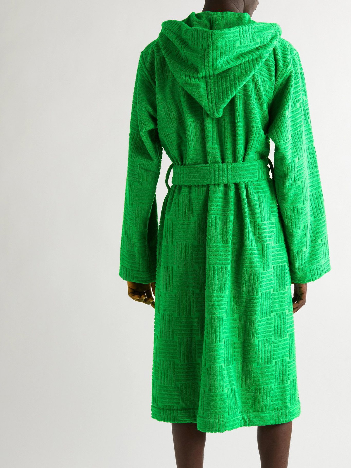 Bottega Veneta - Intrecciato Cotton-Terry Hooded Robe - Green