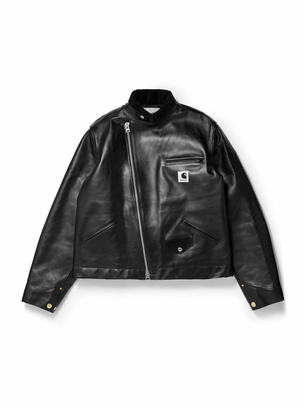 Photo: Sacai - Carhartt WIP Cotton Corduroy-Trimmed Leather Jacket - Black