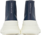 Alexander McQueen Navy Leather Tread Slick High Sneakers