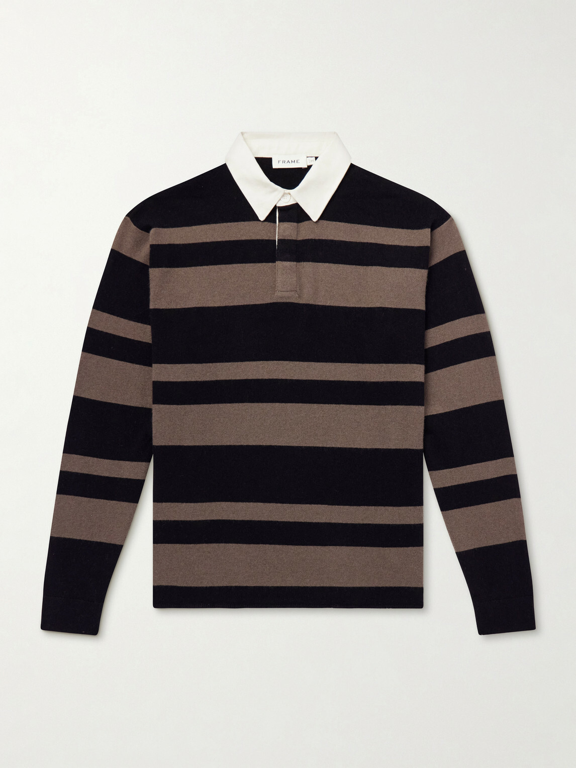 FRAME - Striped Wool and Cashmere-Blend Polo Shirt - Black